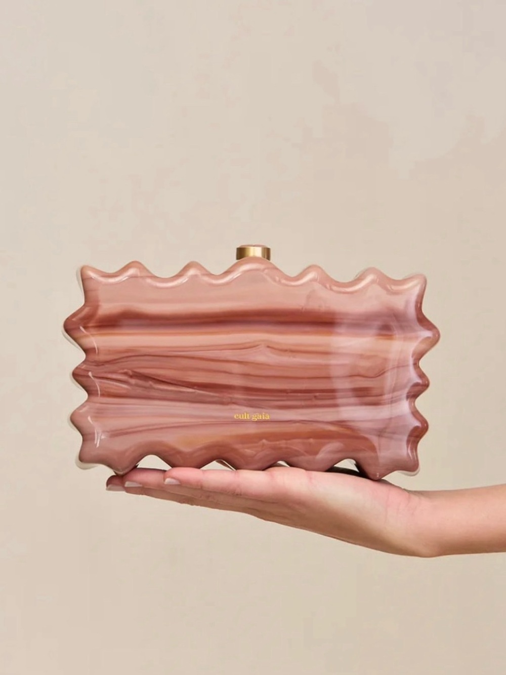 Cult Gaia Marbleized Rose-Brown Wavy Resin Clutch